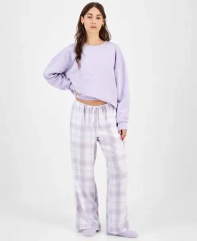 Self Esteem Juniors Graphic Sweatshirt Camisole Flannel Plaid Pants In Eggnog