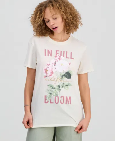 Self Esteem Juniors' In Full Bloom Floral Graphic Crewneck T-shirt In White