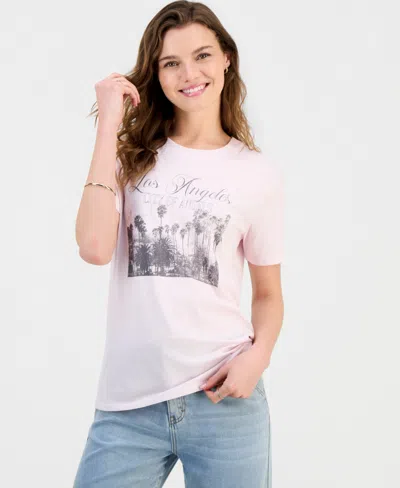 Self Esteem Juniors' La Palm Trees Graphic-print Tee In Pink