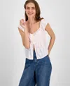 Self Esteem Juniors' Lace Cap-sleeve Flyaway Top In White