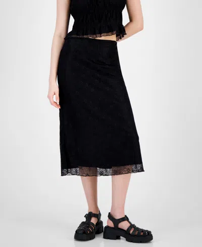 Self Esteem Juniors' Lace-overlay Slip Skirt In Black