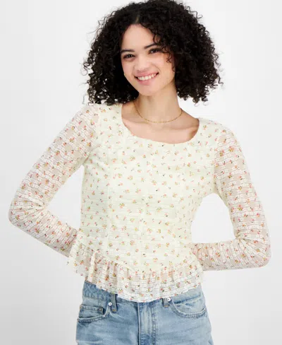 Self Esteem Juniors' Lace Peplum Top In Egret