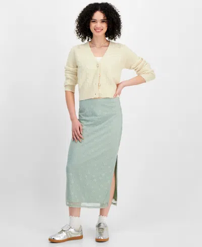 Self Esteem Juniors' Lace Pull-on Midi Skirt In Aqua Gray