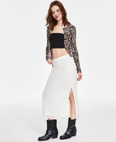 Self Esteem Juniors' Lace Pull-on Midi Skirt In Aqua Gray