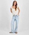 Self Esteem Juniors Lace Top Celebrity Pink Slouchy Jeans In Blue