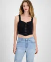 Self Esteem Juniors' Lace-up Eyelet Sleeveless Corset In Black