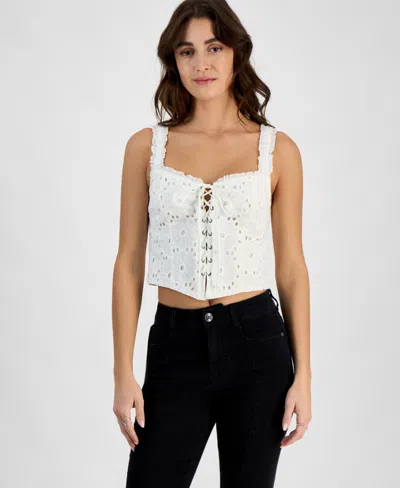 Self Esteem Juniors' Lace-up Eyelet Sleeveless Corset In Snow White