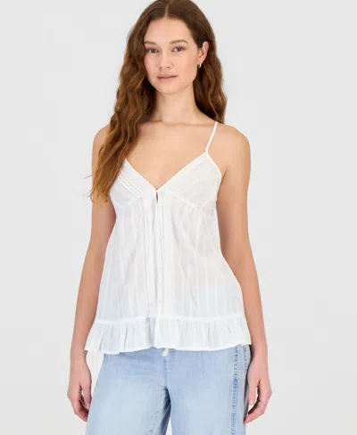 Self Esteem Juniors' Lace-trim Pintuck Cotton Sleeveless Top In White