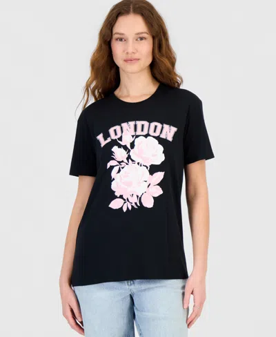 Self Esteem Juniors' London Rose Graphic Print T-shirt In Black
