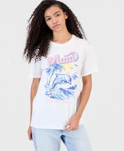 Self Esteem Juniors' Maui Dolphin Graphic Crewneck T-shirt In White