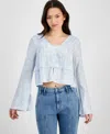Self Esteem Juniors' Peasant Long Sleeve Top In Baby Blue Floral