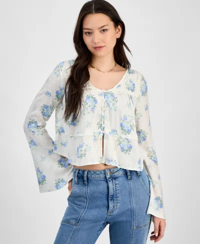 Self Esteem Juniors' Peasant Long Sleeve Top In Gardenia Floral