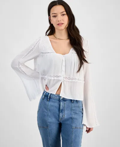 Self Esteem Juniors' Peasant Long Sleeve Top In Snow White
