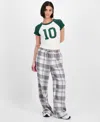 Self Esteem Juniors' Plaid-print Boxer Drawstring Pants In Gray