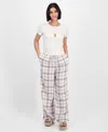 Self Esteem Juniors' Plaid-print Boxer Drawstring Pants In Pink