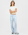 Self Esteem Juniors' Plaid-print Tie-waist Wide-leg Pants In Blue