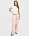 Self Esteem Juniors' Plaid-print Tie-waist Wide-leg Pants In Pink