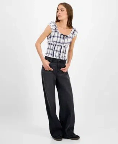 Self Esteem Juniors Plaid Top Celebrity Pink Wide Leg Jeans
