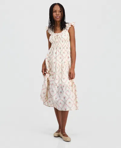 Self Esteem Juniors' Printed Cotton Tiered Midi Dress In Neutral