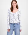 Self Esteem Self-esteem Juniors' Printed V-neck Rib Knit Long Sleeve In White