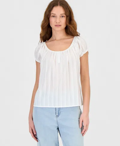 Self Esteem Juniors' Puff Sleeve Tie Back Top In White