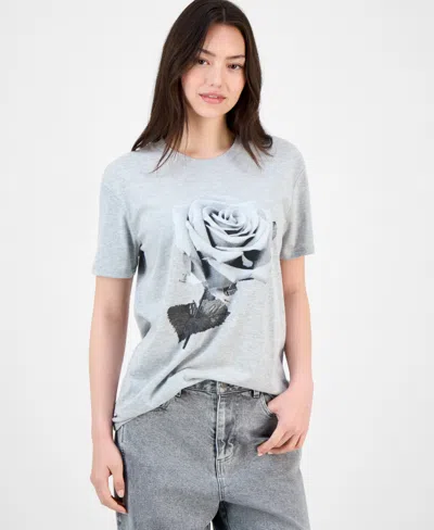 Self Esteem Juniors' Rose Graphic-print Boyfriend T-shirt In Gray