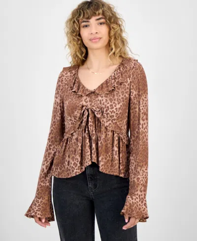 Self Esteem Juniors' Ruffled Babydoll Top In Brown