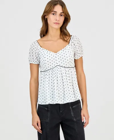 Self Esteem Juniors' Short-sleeve Flocked Babydoll Top In Gray