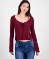 Self Esteem Juniors' Solid V-neck Rib Knit Long Sleeve In Red