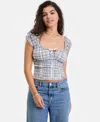 Self Esteem Juniors' Tie-front Plaid Printed Top In Blue
