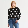 Self Esteem Juniors Womens Crew Neck Long Sleeve Star Pullover Sweater In Black