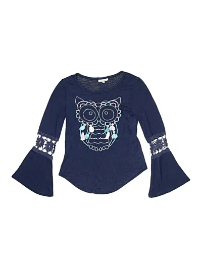 Pre-owned Self Esteem Kids' Long Sleeve Top Blue Keyhole Neckline Tops