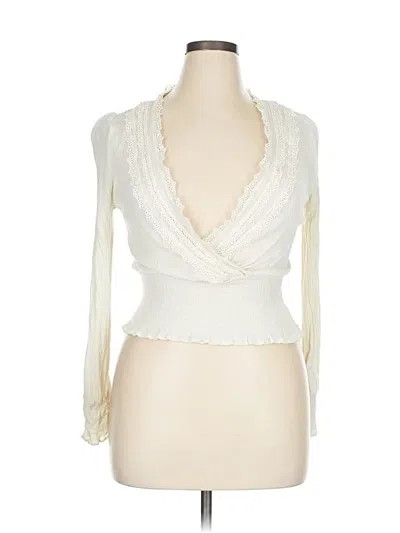 Pre-owned Self Esteem Long Sleeve Top Ivory Plunge Neckline Tops In White