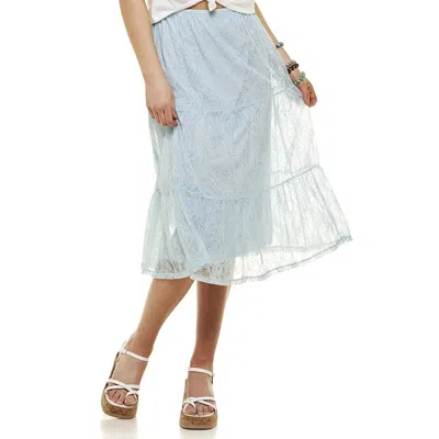 Self Esteem Midi Skirt Women's Blue Lace Stretch Tiered A-line Pall71