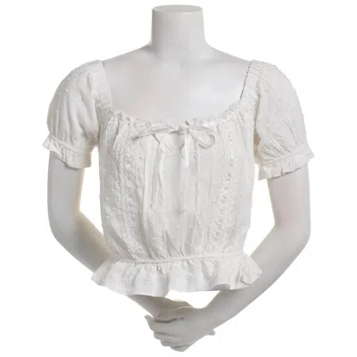 Self Esteem Peasant Top Women's White Ruffle Trim Cropped Blouse Pall491