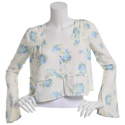 Self Esteem Peasant Top Womens Juniors Gardenia Floral Print Smocked Pal69 In Multi