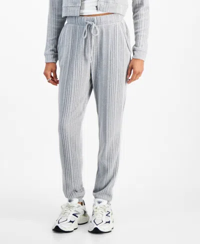 Self Esteem Juniors' Ribbed Hacci-knit Jogger Pants In Heather Grey