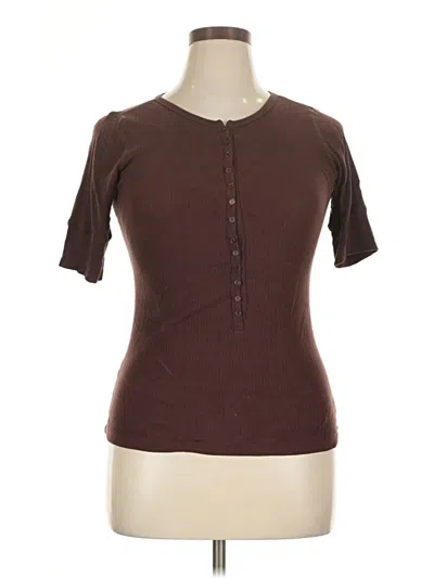 Pre-owned Self Esteem Short Sleeve Henley Shirt In Brown