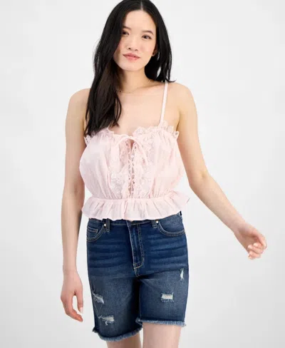Self Esteem Tank Top Womens Tender Touch Lace Trim Embroidered Peplum Pall142 In Pink