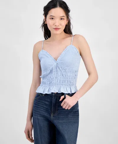 Self Esteem Top Women's Blue Smocked Peplum Hem Sleeveless Blouse Pall492
