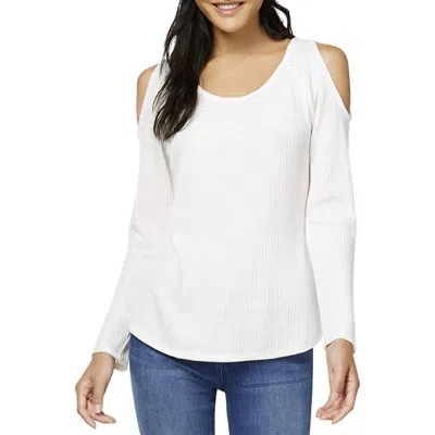 Self Esteem Women's Waffle Knit Cold Shoulder Top In Ivory In White