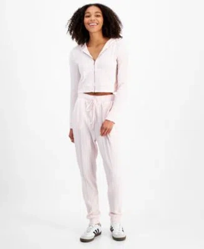Self Esteem Zippered Hoodie Ribbed Jogger Pants In Ballet Slippers