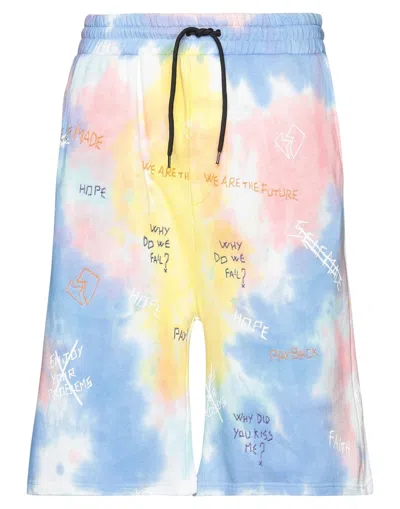 Self Made By Gianfranco Villegas Man Shorts & Bermuda Shorts Sky Blue Size L Cotton, Polyester