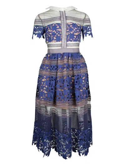 Pre-owned Self-portrait 2010s Lace Midi Dress In Blue
