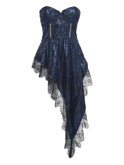 Pre-owned Self-portrait 2019 Sequins Lace Top In Blue