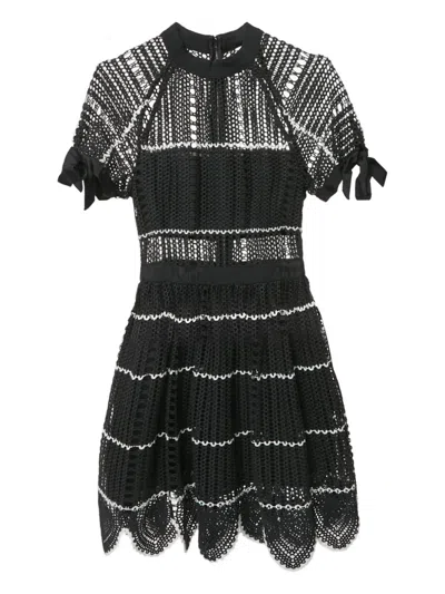 Pre-owned Self-portrait 2024 Lace Tiered Dress In Black