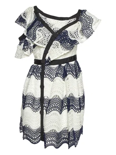 Pre-owned Self-portrait 2024  Wavy Lace Mini Dress In Black