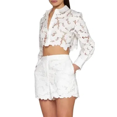 Self-portrait Embroidered High-waisted Shorts In White
