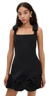 Self-portrait 3d Crepe Flower Mini Dress Black In Black