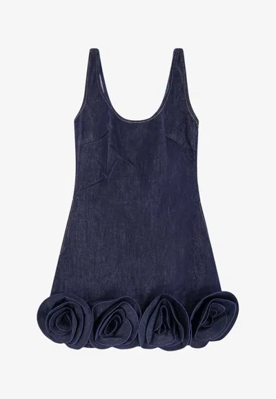 Self-portrait 3d Flowers Denim Mini Dress In Blue